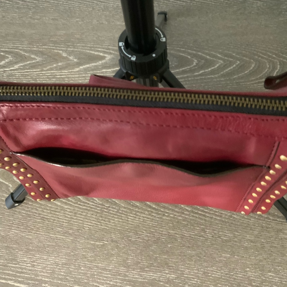 orYany Maroon Pebbled Leather Studded Crossbody - Picture 4 of 12